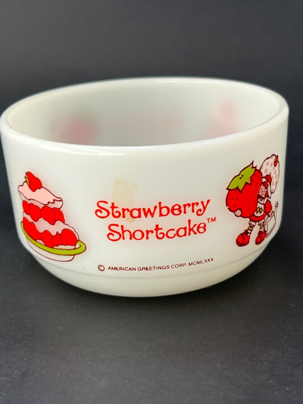 Fire King Strawberry Shortcake Bowl Vintage Milk Glass Anchor Hocking White Red